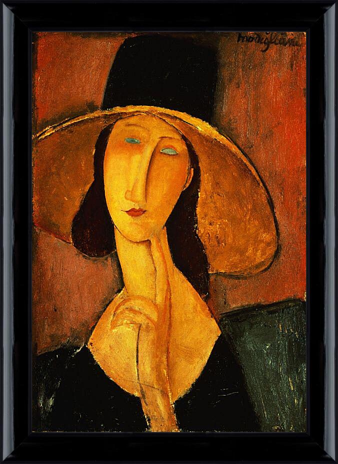 Картина в раме - Портрет Жанны Эбютерн в большой шляпе. Амедео Модильяни