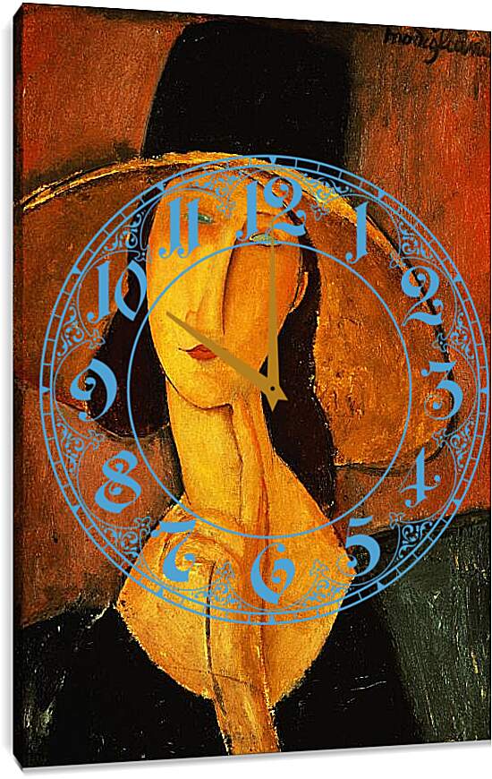 Часы картина - Портрет Жанны Эбютерн в большой шляпе. Амедео Модильяни