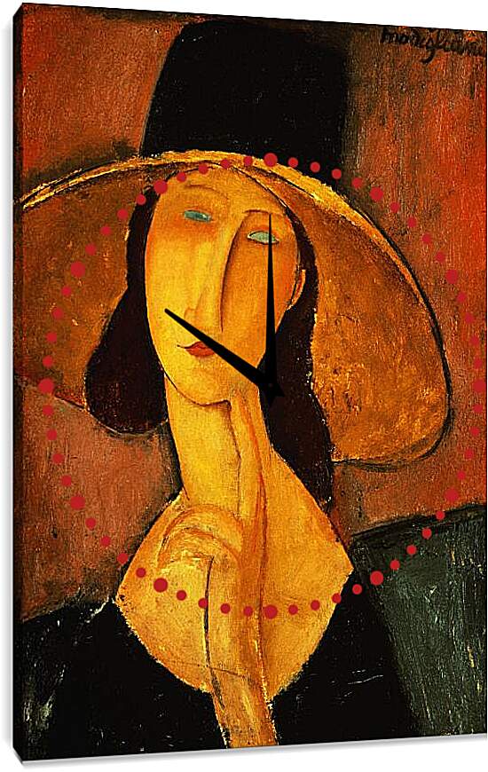 Часы картина - Портрет Жанны Эбютерн в большой шляпе. Амедео Модильяни
