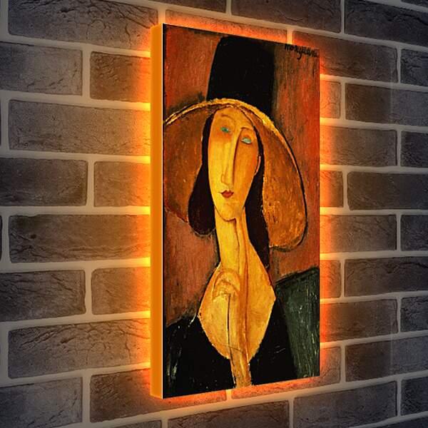 Лайтбокс световая панель - Портрет Жанны Эбютерн в большой шляпе. Амедео Модильяни