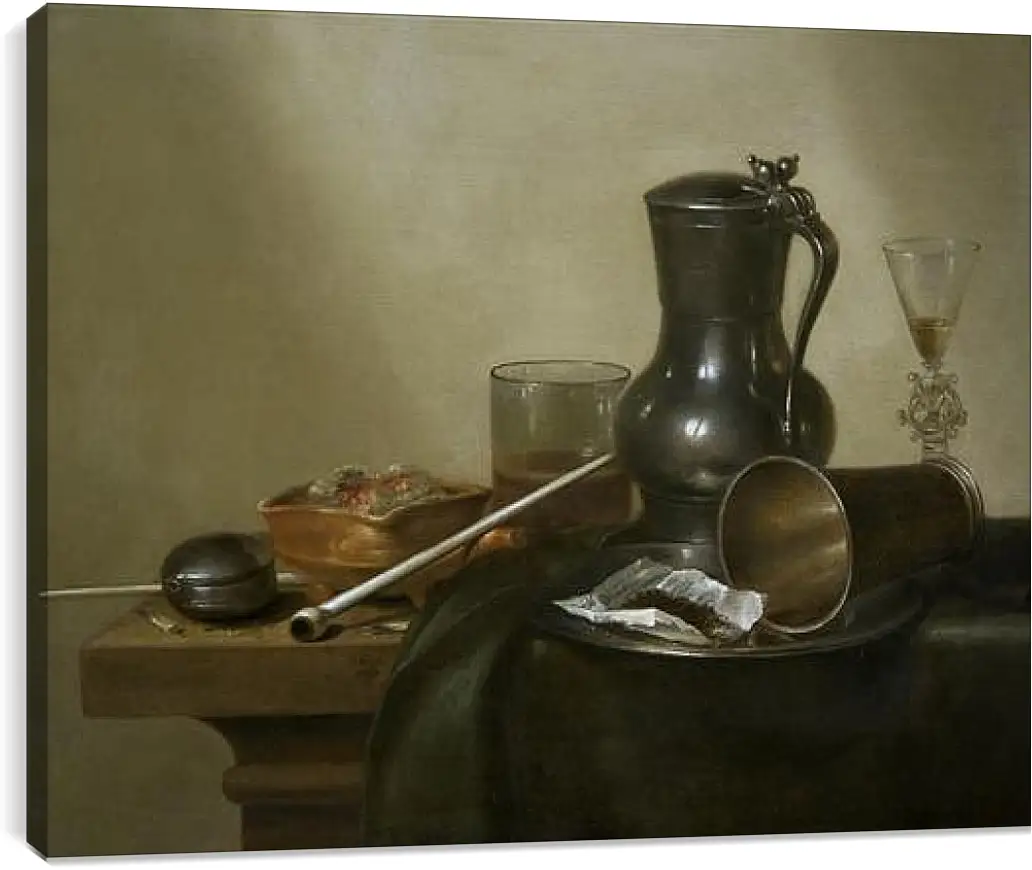 Постер и плакат - Still Life with Tobacco, Wine and a Pocket Watch. Натюрморт с вином, табаком и карманными часами. Виллем Клас Хеда