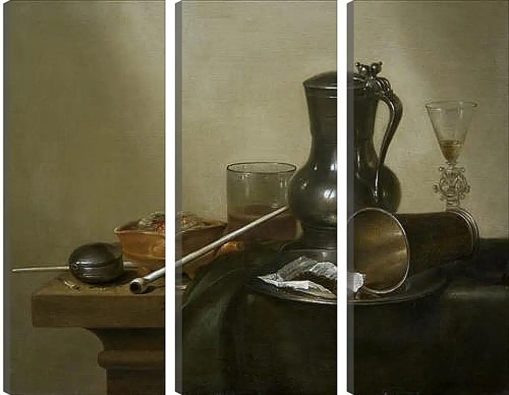Модульная картина - Still Life with Tobacco, Wine and a Pocket Watch. Натюрморт с вином, табаком и карманными часами. Виллем Клас Хеда