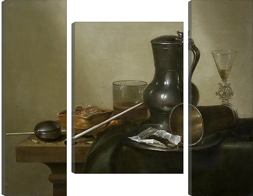 Модульная картина - Still Life with Tobacco, Wine and a Pocket Watch. Натюрморт с вином, табаком и карманными часами. Виллем Клас Хеда
