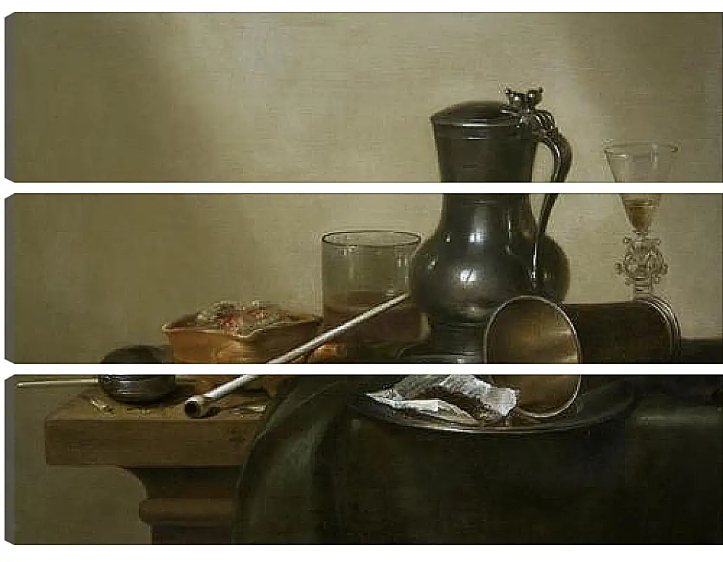 Модульная картина - Still Life with Tobacco, Wine and a Pocket Watch. Натюрморт с вином, табаком и карманными часами. Виллем Клас Хеда