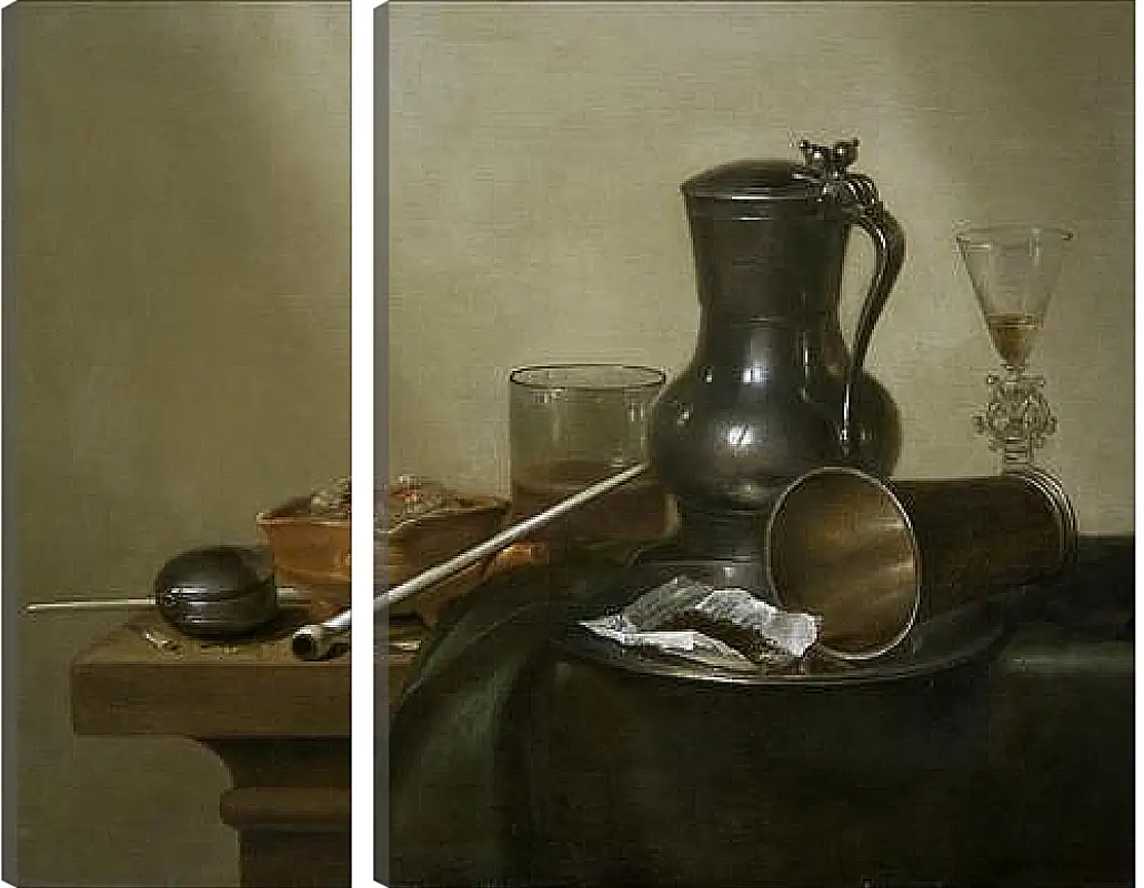 Модульная картина - Still Life with Tobacco, Wine and a Pocket Watch. Натюрморт с вином, табаком и карманными часами. Виллем Клас Хеда