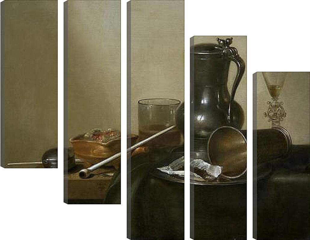 Модульная картина - Still Life with Tobacco, Wine and a Pocket Watch. Натюрморт с вином, табаком и карманными часами. Виллем Клас Хеда