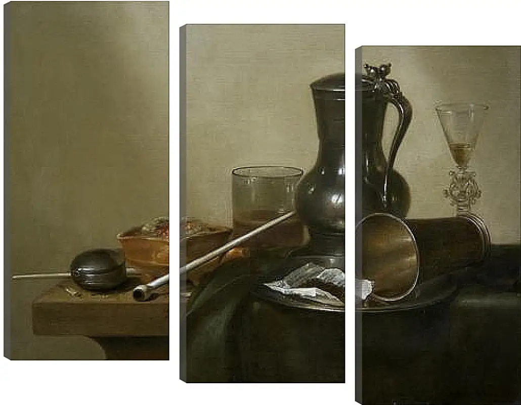 Модульная картина - Still Life with Tobacco, Wine and a Pocket Watch. Натюрморт с вином, табаком и карманными часами. Виллем Клас Хеда