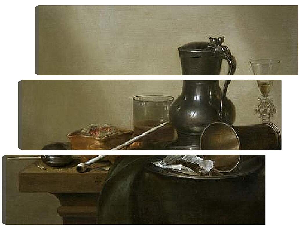 Модульная картина - Still Life with Tobacco, Wine and a Pocket Watch. Натюрморт с вином, табаком и карманными часами. Виллем Клас Хеда