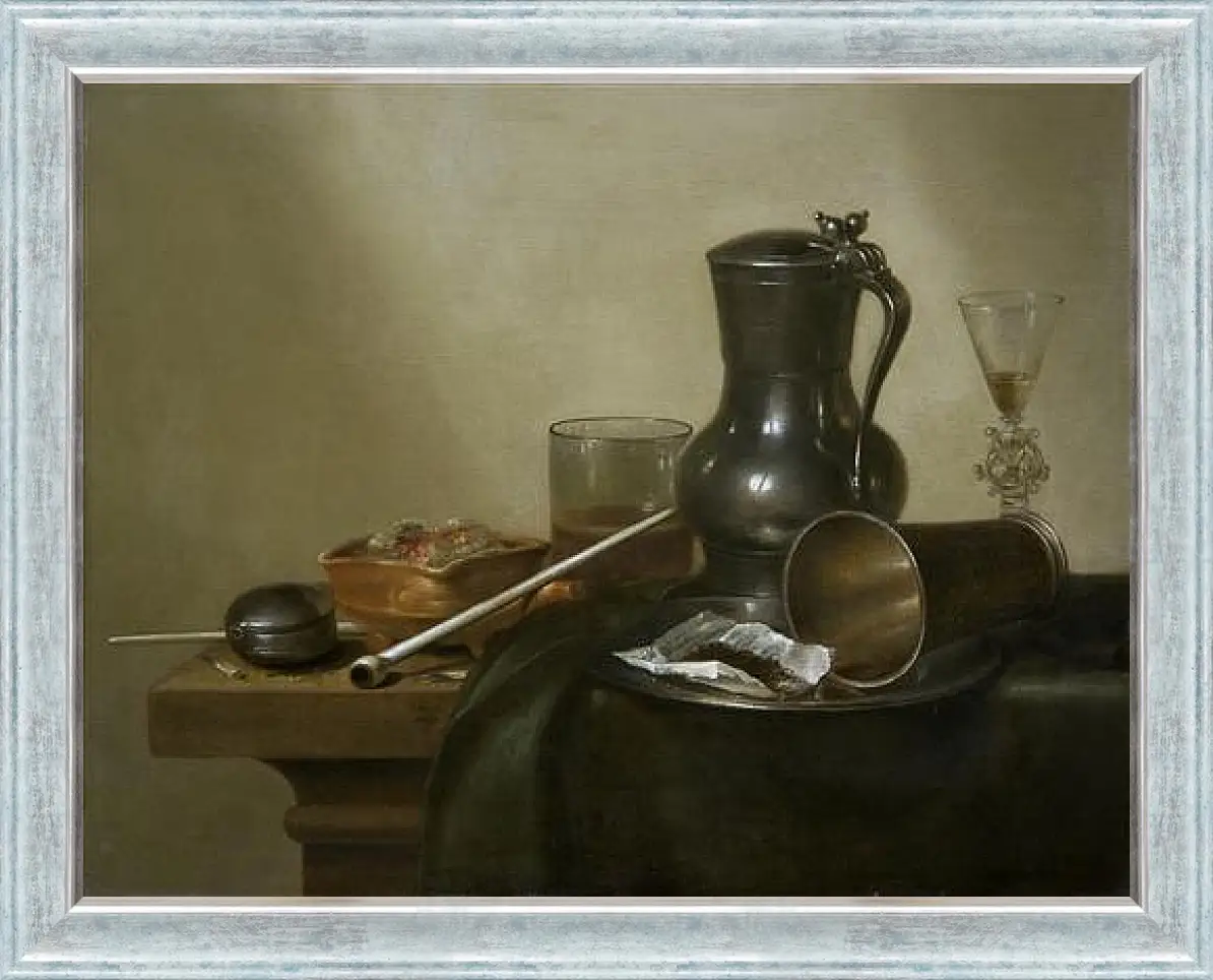 Картина в раме - Still Life with Tobacco, Wine and a Pocket Watch. Натюрморт с вином, табаком и карманными часами. Виллем Клас Хеда