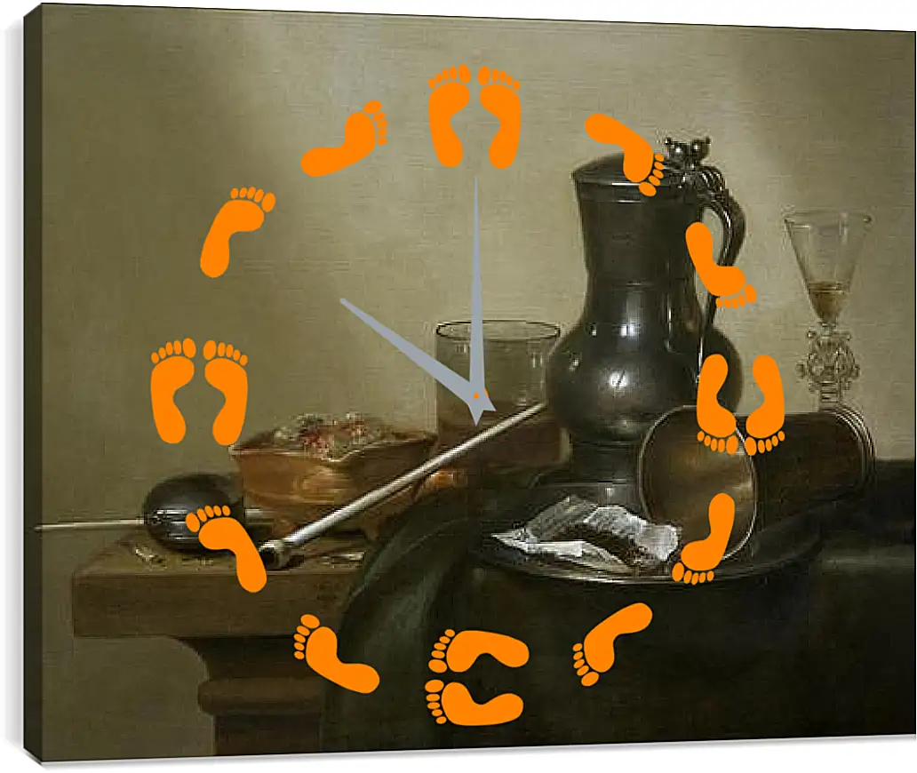 Часы картина - Still Life with Tobacco, Wine and a Pocket Watch. Натюрморт с вином, табаком и карманными часами. Виллем Клас Хеда