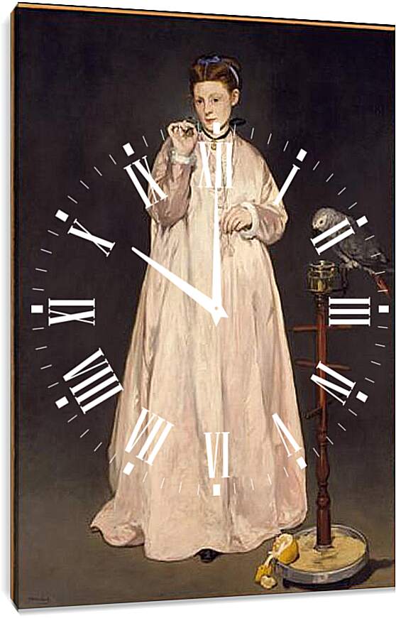 Часы картина - Молодая леди с попугаем. Эдуард Мане