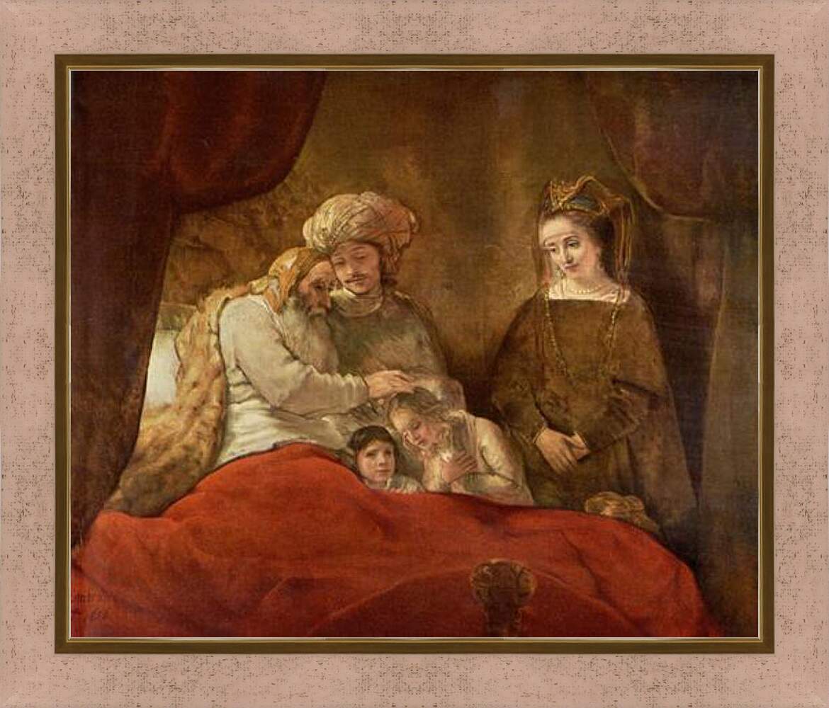 Картина в раме - Jacob Blessing The Sons Of Joseph. Рембрандт