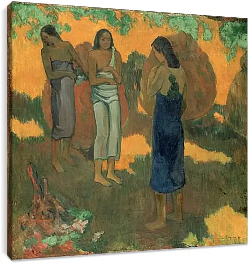 Постер и плакат - Three Tahitian Women Against a Yellow Background. Поль Гоген