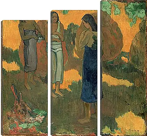 Модульная картина - Three Tahitian Women Against a Yellow Background. Поль Гоген