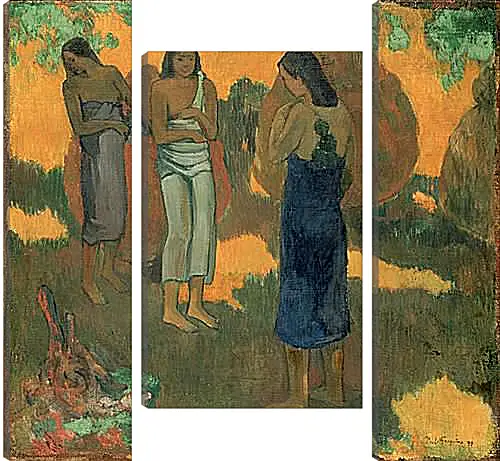 Модульная картина - Three Tahitian Women Against a Yellow Background. Поль Гоген