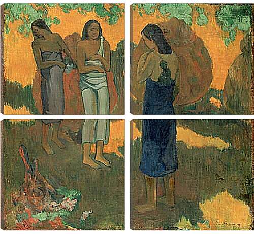 Модульная картина - Three Tahitian Women Against a Yellow Background. Поль Гоген
