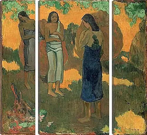 Модульная картина - Three Tahitian Women Against a Yellow Background. Поль Гоген