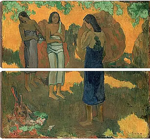 Модульная картина - Three Tahitian Women Against a Yellow Background. Поль Гоген