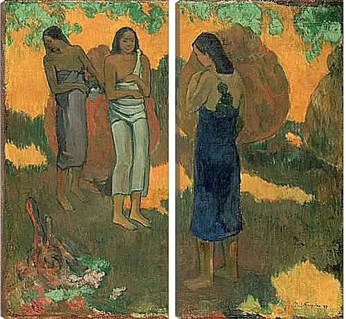 Модульная картина - Three Tahitian Women Against a Yellow Background. Поль Гоген