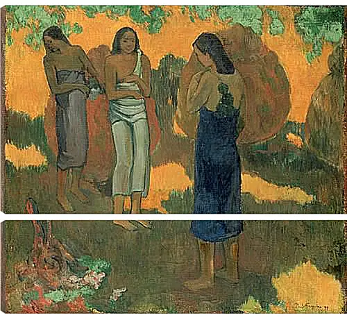 Модульная картина - Three Tahitian Women Against a Yellow Background. Поль Гоген