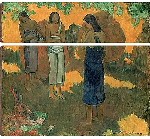 Модульная картина - Three Tahitian Women Against a Yellow Background. Поль Гоген