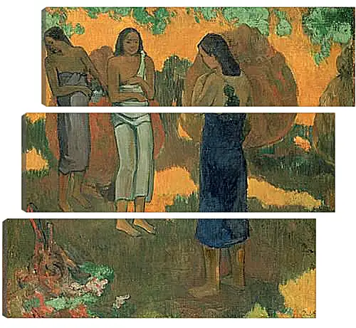 Модульная картина - Three Tahitian Women Against a Yellow Background. Поль Гоген