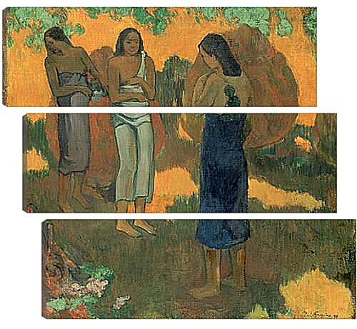 Модульная картина - Three Tahitian Women Against a Yellow Background. Поль Гоген