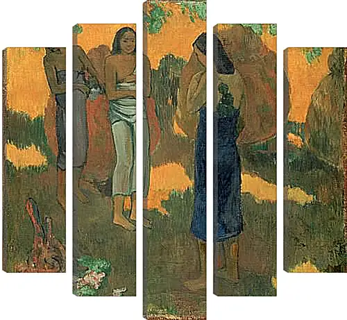 Модульная картина - Three Tahitian Women Against a Yellow Background. Поль Гоген