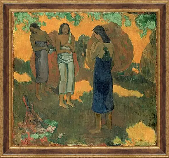 Картина в раме - Three Tahitian Women Against a Yellow Background. Поль Гоген