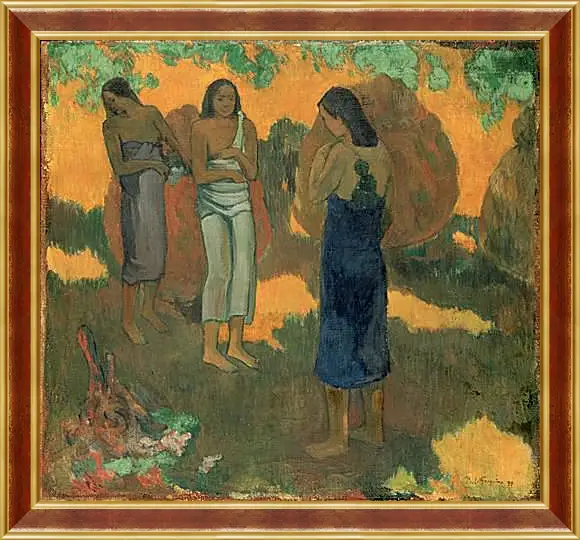 Картина в раме - Three Tahitian Women Against a Yellow Background. Поль Гоген