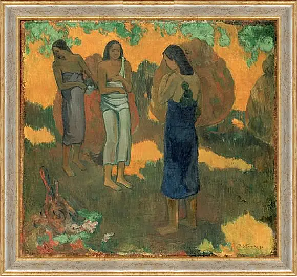 Картина в раме - Three Tahitian Women Against a Yellow Background. Поль Гоген