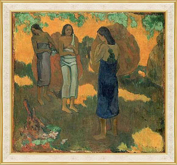 Картина в раме - Three Tahitian Women Against a Yellow Background. Поль Гоген