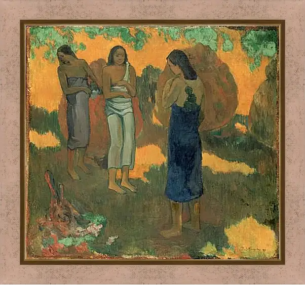 Картина в раме - Three Tahitian Women Against a Yellow Background. Поль Гоген