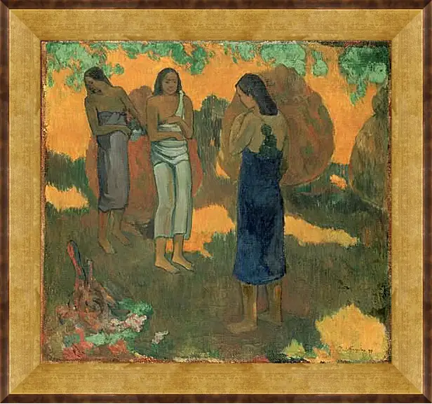 Картина в раме - Three Tahitian Women Against a Yellow Background. Поль Гоген