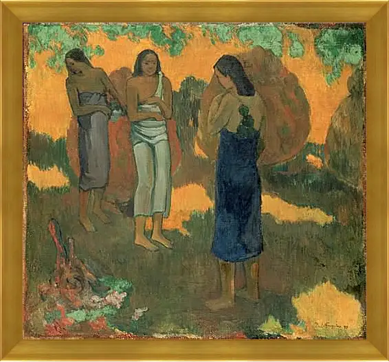 Картина в раме - Three Tahitian Women Against a Yellow Background. Поль Гоген