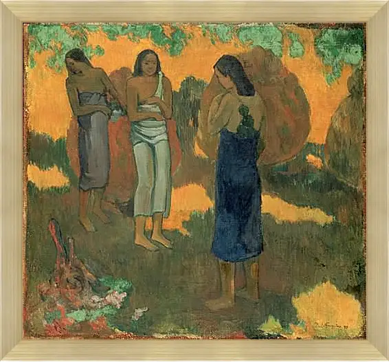 Картина в раме - Three Tahitian Women Against a Yellow Background. Поль Гоген