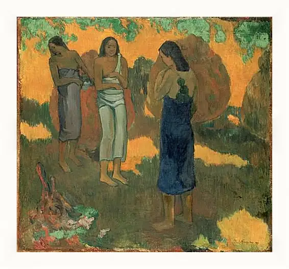 Картина в раме - Three Tahitian Women Against a Yellow Background. Поль Гоген