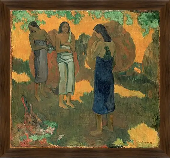 Картина в раме - Three Tahitian Women Against a Yellow Background. Поль Гоген