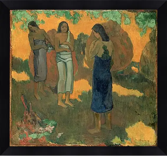 Картина в раме - Three Tahitian Women Against a Yellow Background. Поль Гоген