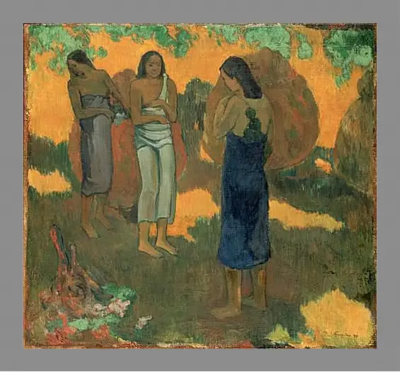 Картина в раме - Three Tahitian Women Against a Yellow Background. Поль Гоген