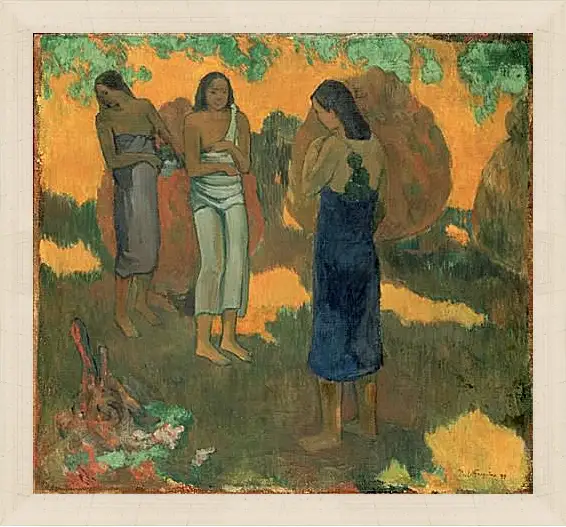 Картина в раме - Three Tahitian Women Against a Yellow Background. Поль Гоген