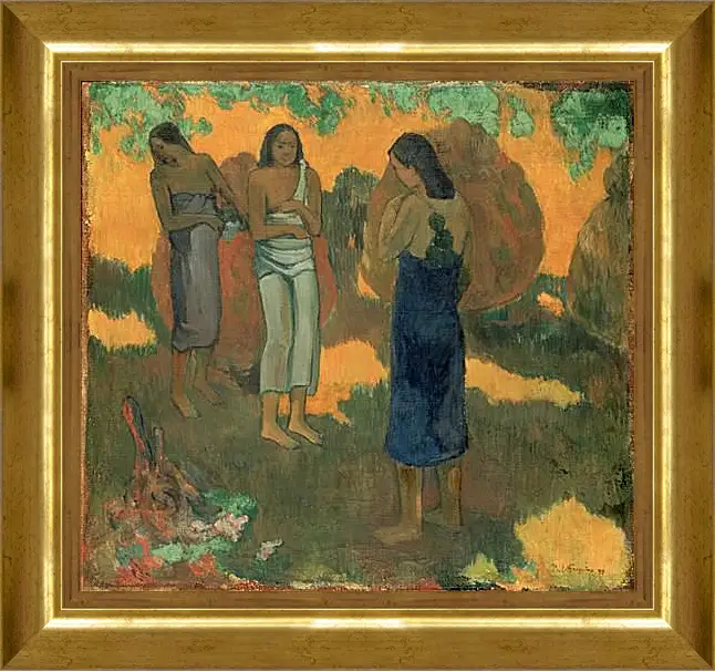 Картина в раме - Three Tahitian Women Against a Yellow Background. Поль Гоген