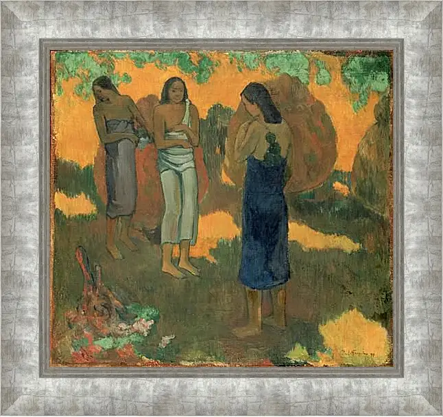 Картина в раме - Three Tahitian Women Against a Yellow Background. Поль Гоген