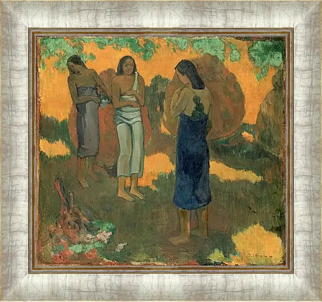 Картина в раме - Three Tahitian Women Against a Yellow Background. Поль Гоген