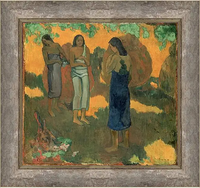 Картина в раме - Three Tahitian Women Against a Yellow Background. Поль Гоген