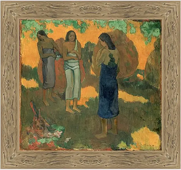 Картина в раме - Three Tahitian Women Against a Yellow Background. Поль Гоген