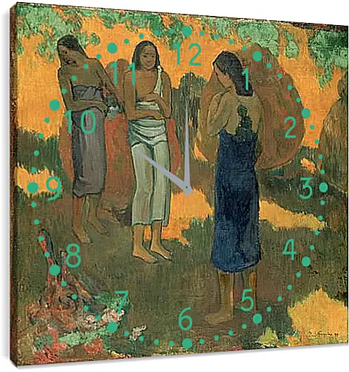 Часы картина - Three Tahitian Women Against a Yellow Background. Поль Гоген