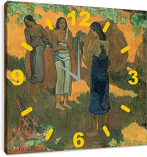 Часы картина - Three Tahitian Women Against a Yellow Background. Поль Гоген