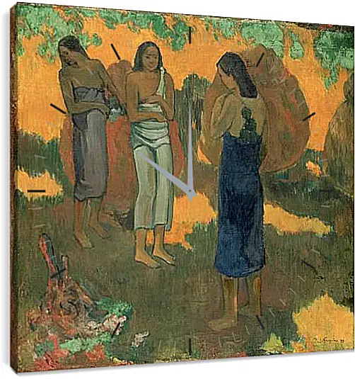 Часы картина - Three Tahitian Women Against a Yellow Background. Поль Гоген