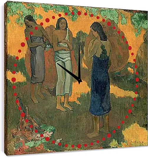 Часы картина - Three Tahitian Women Against a Yellow Background. Поль Гоген